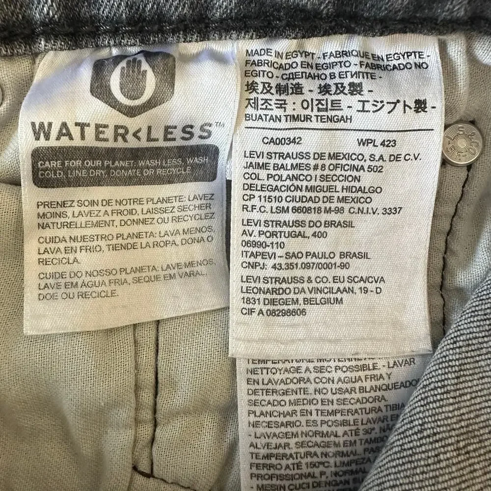 33/30 Levi's 511 Slim Fit grey denim jeans mid-rise  zip fly men's black wash